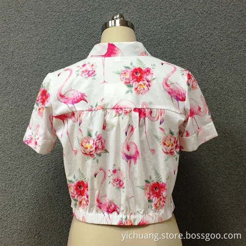Women's cotton bird printed short shirt